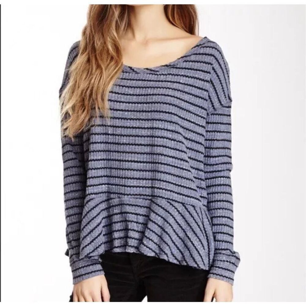 Free People Women’s Size S Striped Peplum Long Sleeve Top Ruffle cotton blend